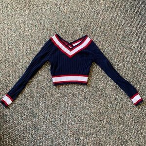 Blue Crop Sweater! 💙❤️🤍 Off-shoulder